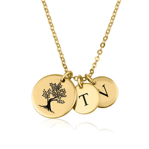 Tree Necklace with Initial Disk - Beleco Jewelry