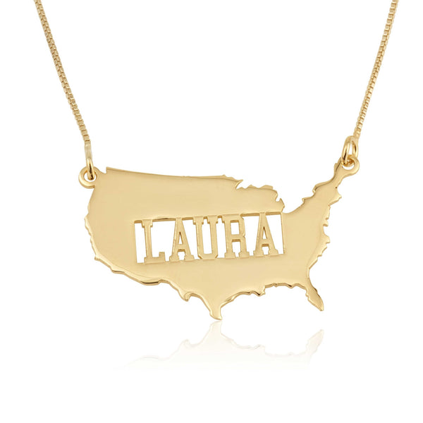 USA Map Necklace With Name