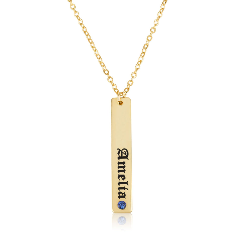 Vertical Bar Name Necklace With Birthstone
