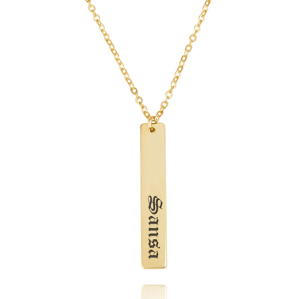 Vertical Bar Necklace In Old English