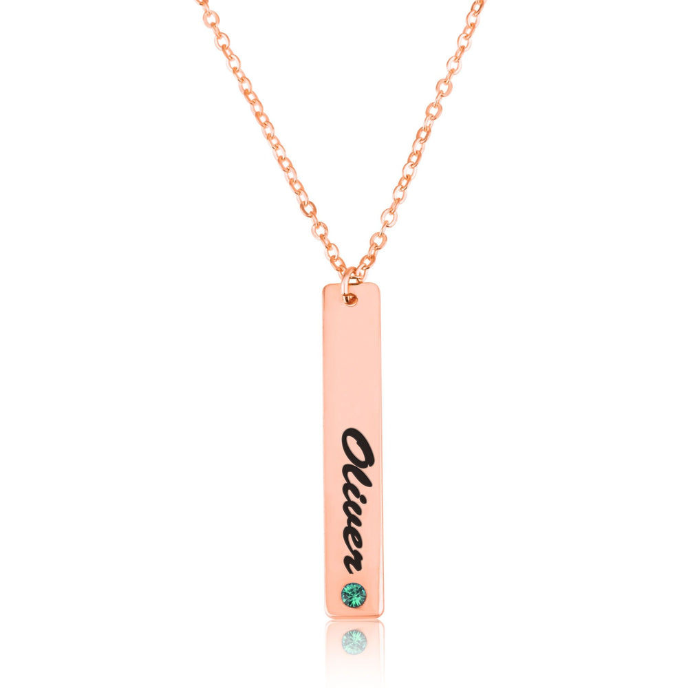Vertical Bar Necklace With Engraving And Birthstone