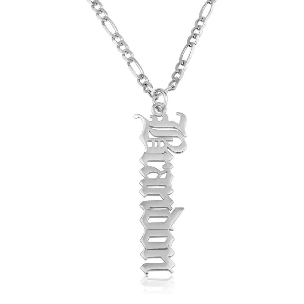 Vertical Old English Name Necklace With Figaro Chain